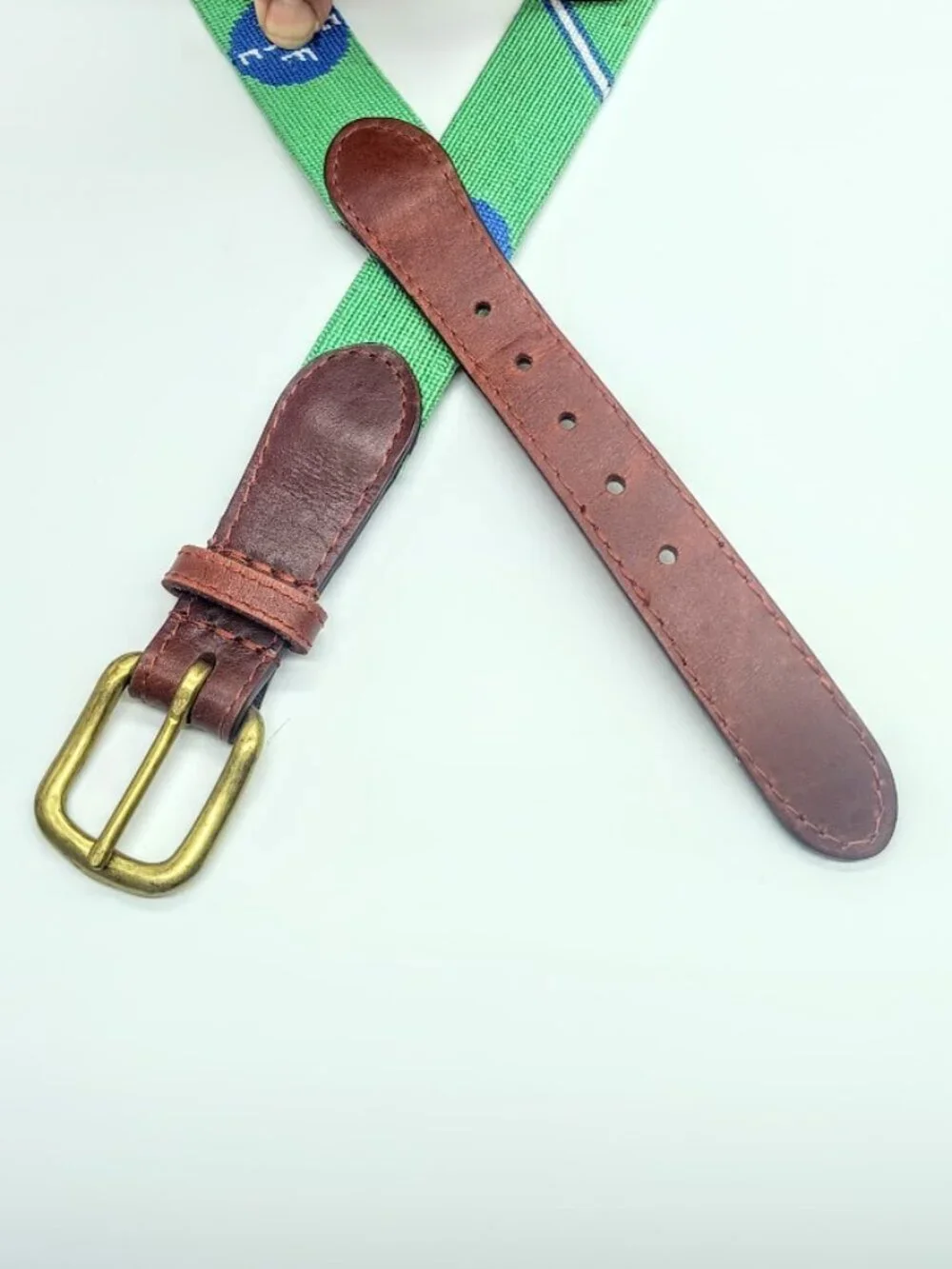 Smathers & Branson Hand-Stitched Needlepoint Leather Belt